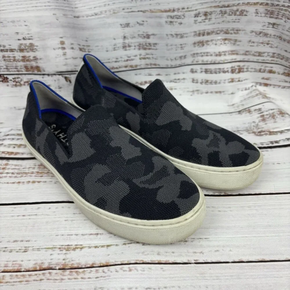 Rothys The Original Slip On Sneaker Womens Size 7 Gray Black Camo Knit Shoes